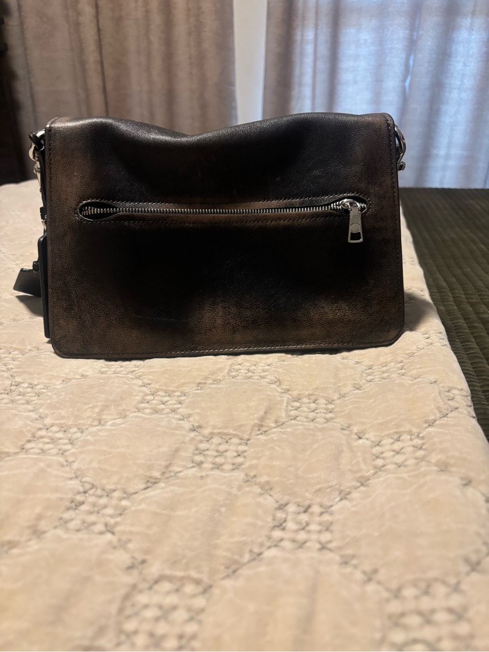 Coach Metallic Black Leather Shoulder Bag with Silver Chain - Picture 2 of 6